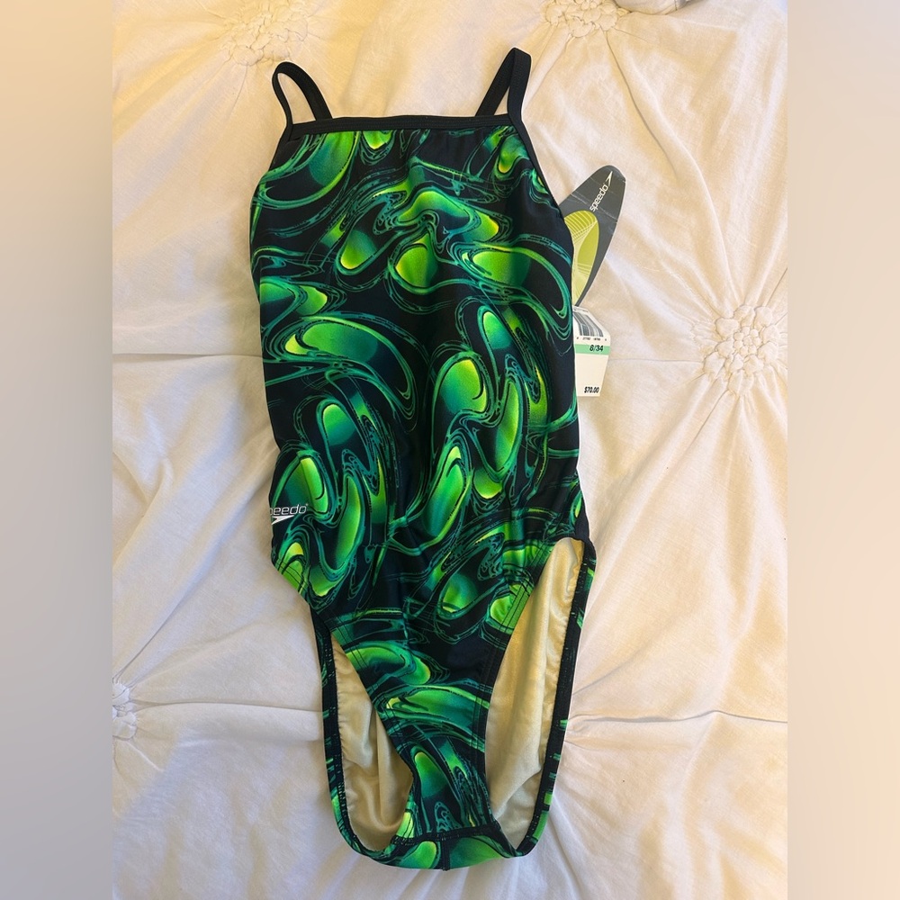 Speedo Kids Black and Green Swirl Swimsuit